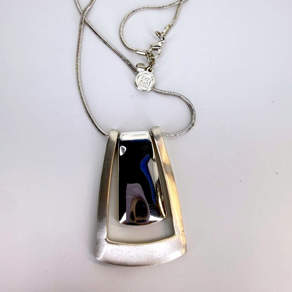 Dana Buchman Geometric Necklace Pendant Long Snake Chain Silver Tone